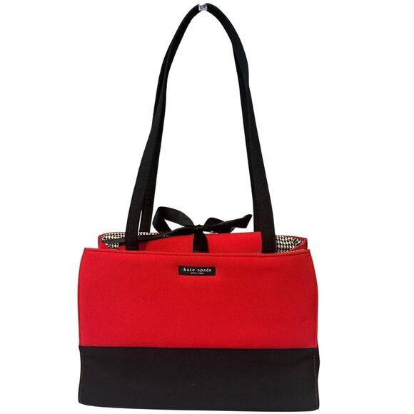 Vintage Kate Spade Bag First Edition Rare Red and Black Structured Tote Handbag - Picture 1 of 13